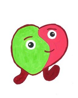 「一同手作」吉祥物设计比赛冠军陆敦龙先生的作品「容容」由两个心形结合而成，代表连结你我。